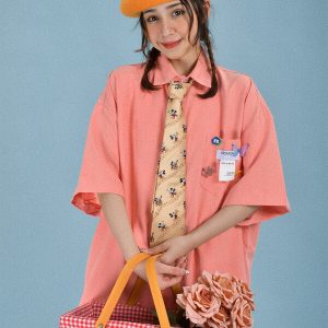 Colorful Versatile Short Sleeve Shirt for Couples - Loose Fit Candy Color Half Sleeve Top - Trendy Casual Streetwear