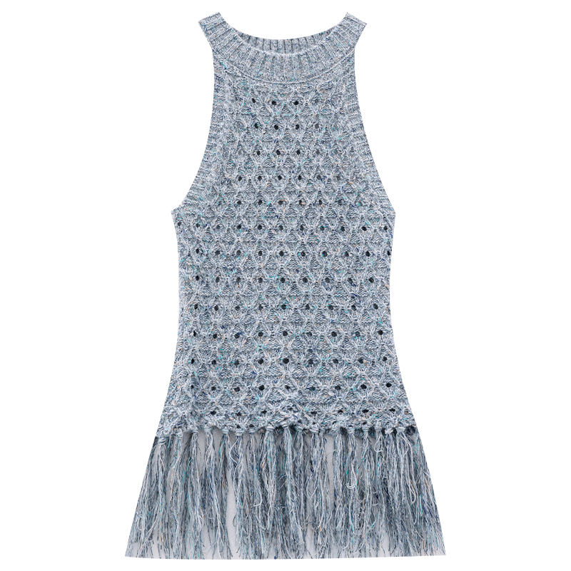 Colorful Wilderness Drawstring Knitted Vest Top for Women - Hollow Sleeveless Design, Trendy 2025 Style