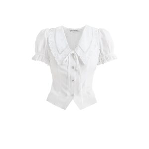 Consley Girl College Style Puff Sleeve Shirt Two-Piece Set - Trendy 90s Inspired Fashion for Young Women