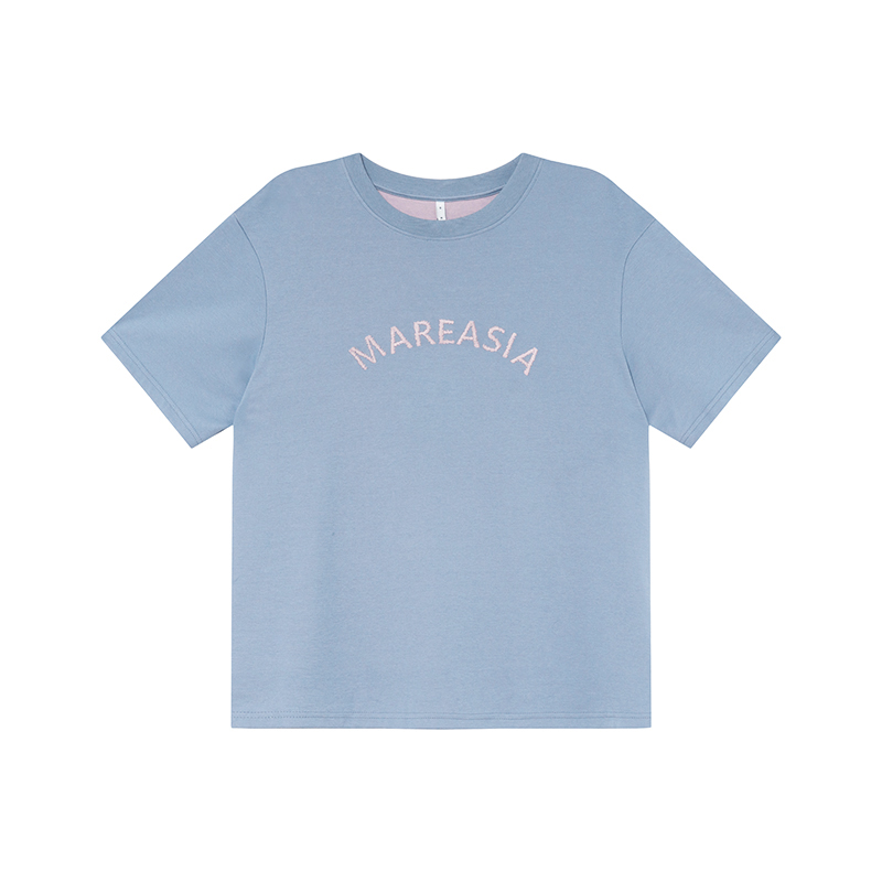 Contrast Color Letter Embroidery Short Sleeve T-Shirt for Women - Summer Loose Slim Fit Top, 90s Vintage Style