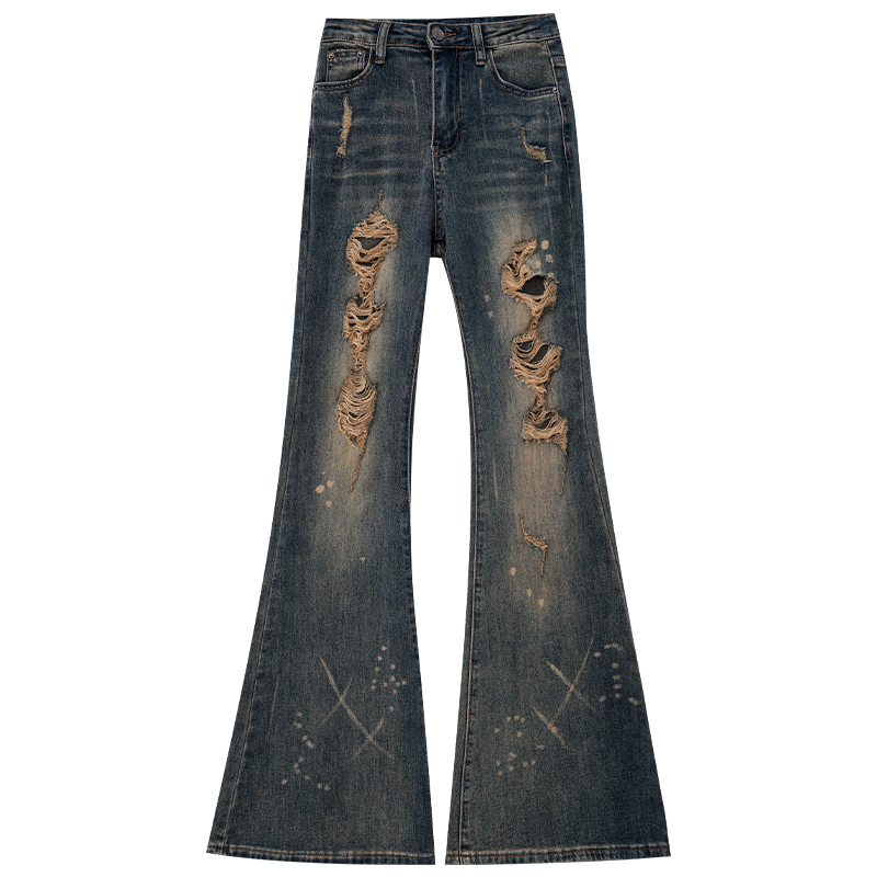 Cool Vintage Ripped Jeans for Women - Waist-Cinching Slimming Flared Legs, Trendy American Style, Y2K Fashion