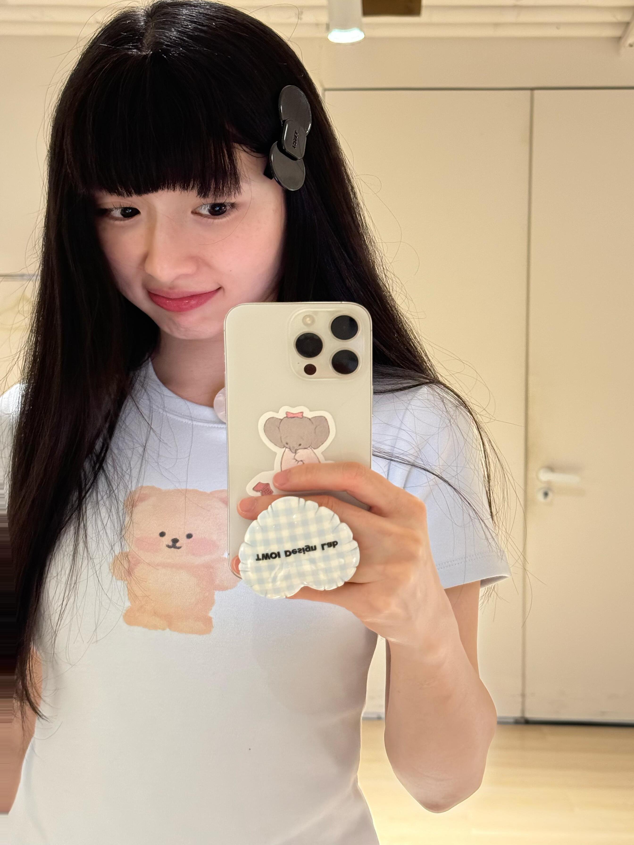 Cute Bear Print Short Fitted Slim Pure Cotton High-Stretch Short Sleeve T-Shirt - 25SS Korean Style Fashion