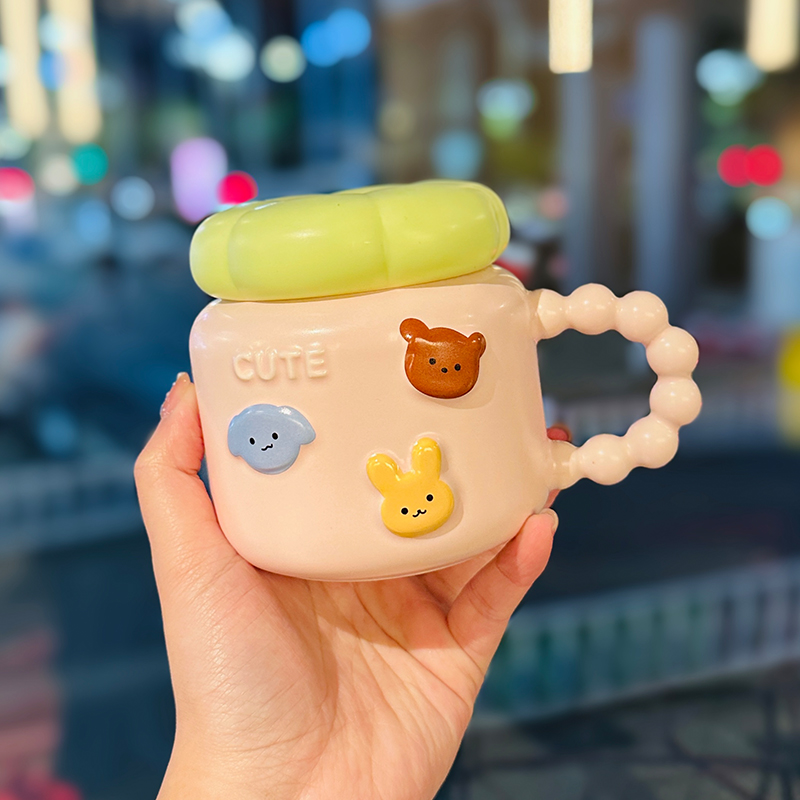 Cute Girl Heart Spiral Lid Mug - Ceramic Water Cup with Lid and Spoon, Perfect for Breakfast, Ideal Gift for Girls