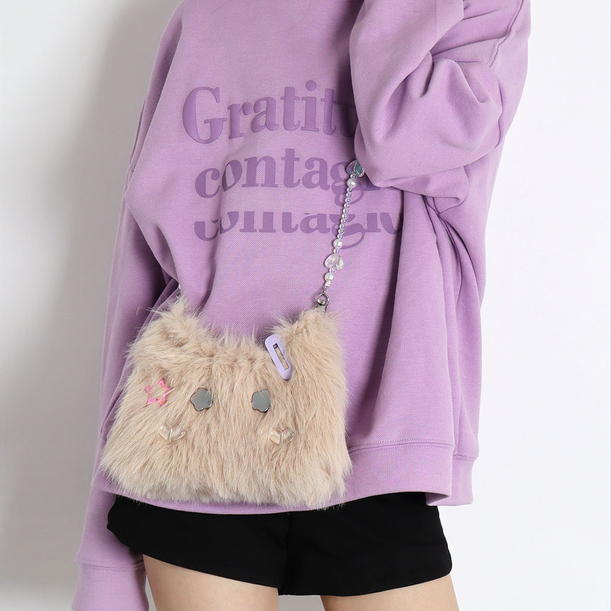 Cute Long-Haired Kitten Plush Crossbody Bag for Girls - Soft Mini Phone Bag, Adorable Animal Design, Perfect for Daily Use