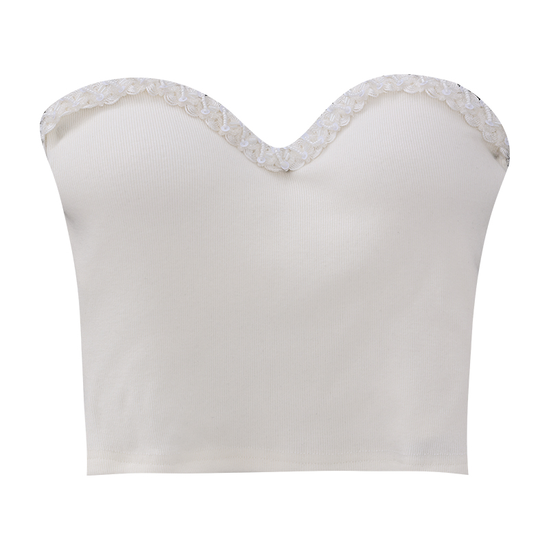Dazzling Night Floral Strapless Knitted Top for Women - Slim Fit Sleeveless Shirt, Korean Style Fashion