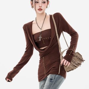 Deep V-Neck Knitted Sweater and Skirt Set - Sun, Moon, Stars Design, Spicy Girl Style, 90s Inspired, Women's Early Spring Fashion