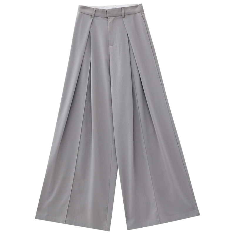 Draped Gray Wide-Leg Suit for Women - Lightweight Loose Fit Summer 2025, Trendy 90s-Inspired Fashion, Perfect for Casual Outings
