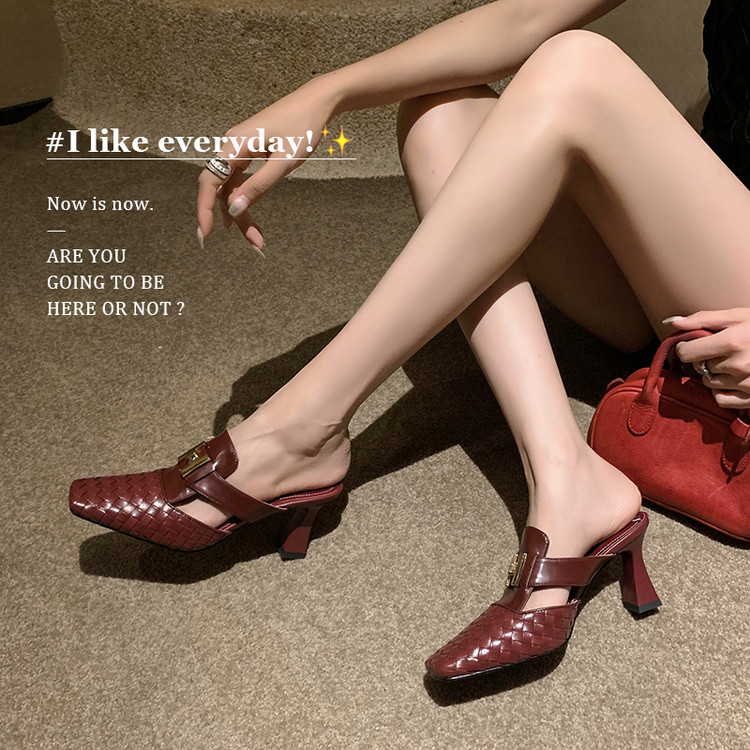 Elegant High-Heeled Open-Toe Sandals for Women - Woven Summer Fashion Half-Slippers, Versatile and Stylish Footwear