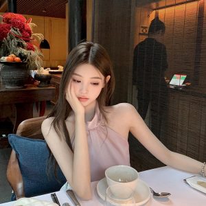 Elegant Purple Backless Halter Top Sleeveless Vest for Women - Summer Imitation Acetate Tank - Chic Y2K Style