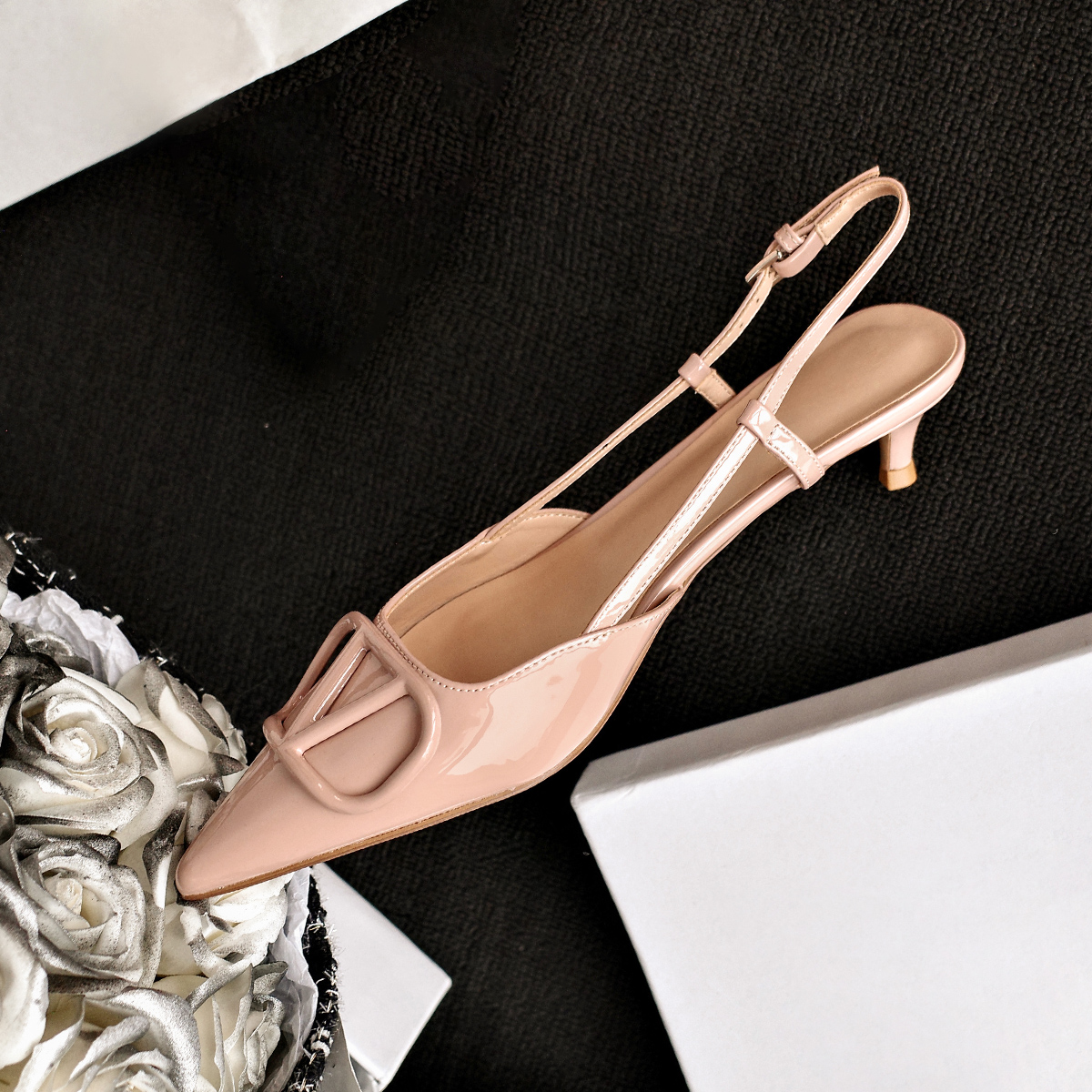 Elegant Sheepskin Pointed Toe High Heels for Women - Thin Heels, French Niche Design, Backless Summer Sandals, Chic V Family Style