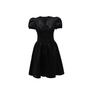 Elegant V-neck Puff Sleeve Dress - Rose Nocturne Evening Gown for Special Occasions, Perfect for Formal Events and Parties