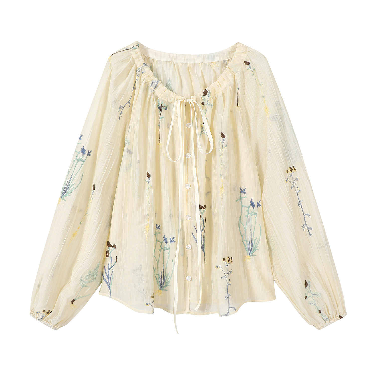 Embroidered Lantern Sleeve Top - American Style Ancient Charm, Chinese Sun Protection, Women's Summer Travel Outfit