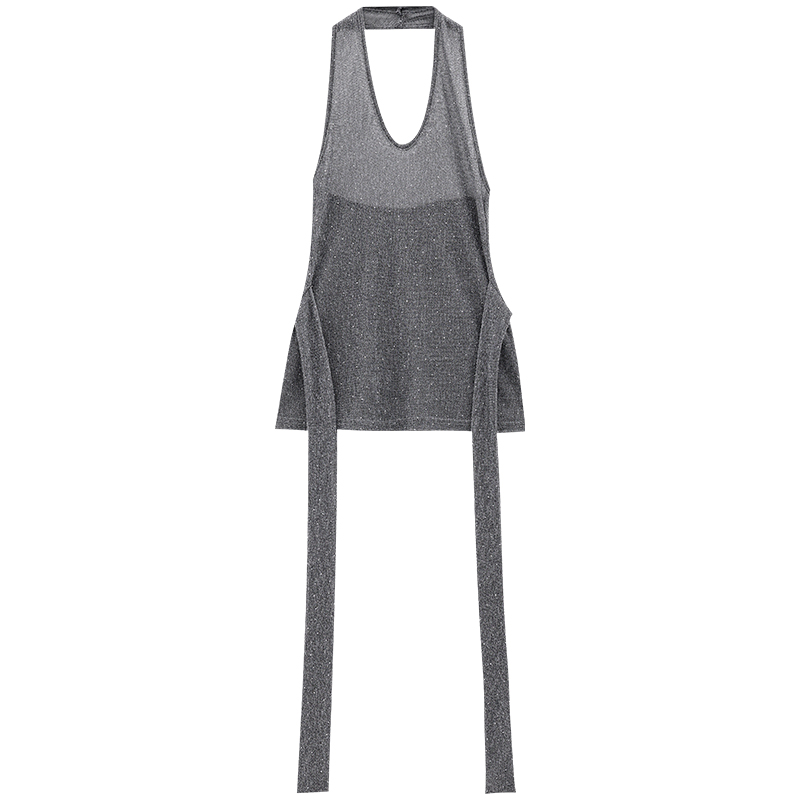 Fishing Sister Style Sleeveless Top for Women - Original Korean Style Bright Diamond Ribbon Design with Waist-Cinching Feature