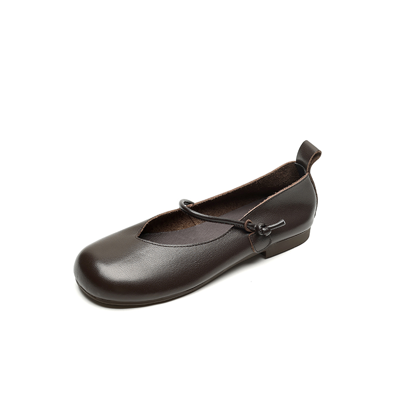 Flat Mary Jane Shoes for Women, 2025 Spring Summer Collection, Top Layer Cowhide, Round Toe, Soft Bottom, Casual Comfort