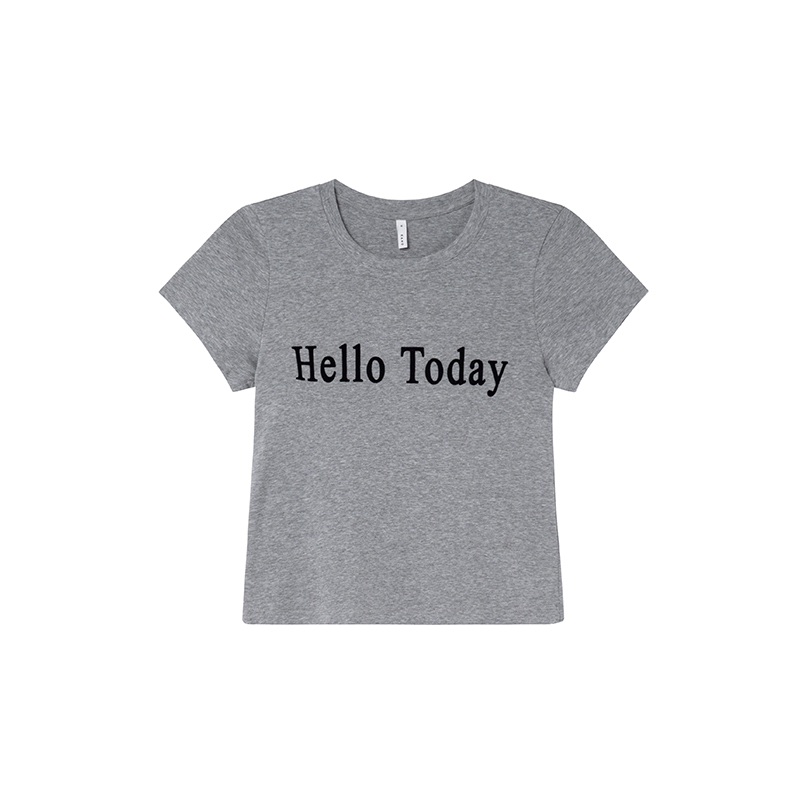 Flocked Letter Printed Short Sleeve T-Shirt for Women - Summer 2025 Slim Fit Casual Top - Trendy Y2K Style
