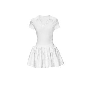 Floral Dress with Polo Collar and Three-Dimensional Design - Women's Summer Daytime Dress, Perfect for Y2K and 90s Styles