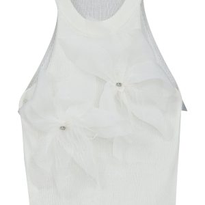 Floral Round Neck Sleeveless Knit Top for Women - Slim Fit Summer Essential, Versatile Style, Perfect for 90s and Y2K Fashion