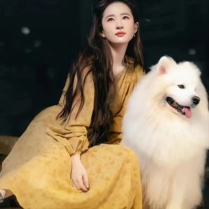 Floral V-Neck Dress for Women - Long Sleeve Printed 2025 Spring Style, Liu Yifei Inspired, Trendy Korean Fashion