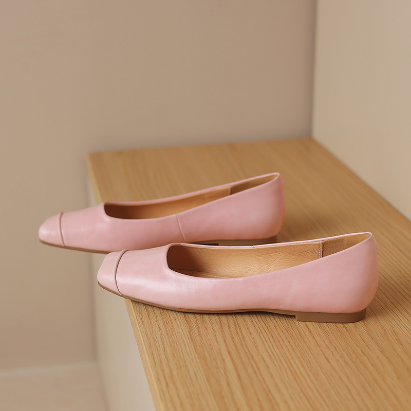 French Genuine Leather Soft Bottom Square Toe Flat Shoes for Women – Maternity Ballet Flats for Summer, Comfortable and Stylish