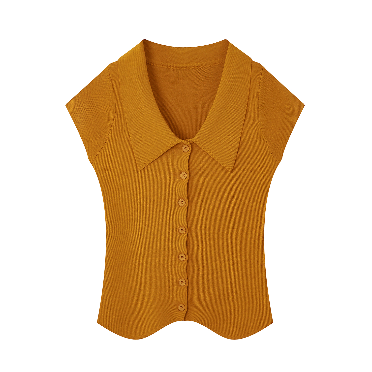French Pumpkin Color Ice Silk Knitted Short Sleeve T-Shirt for Women, Unique Summer Cardigan Top with Flying Sleeves