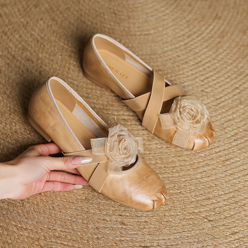 French Retro Artistic Flat Ballet Shoes with Deer and Nara Design - Trendy Fairy Style for Y2K and Korean Fashion Lovers
