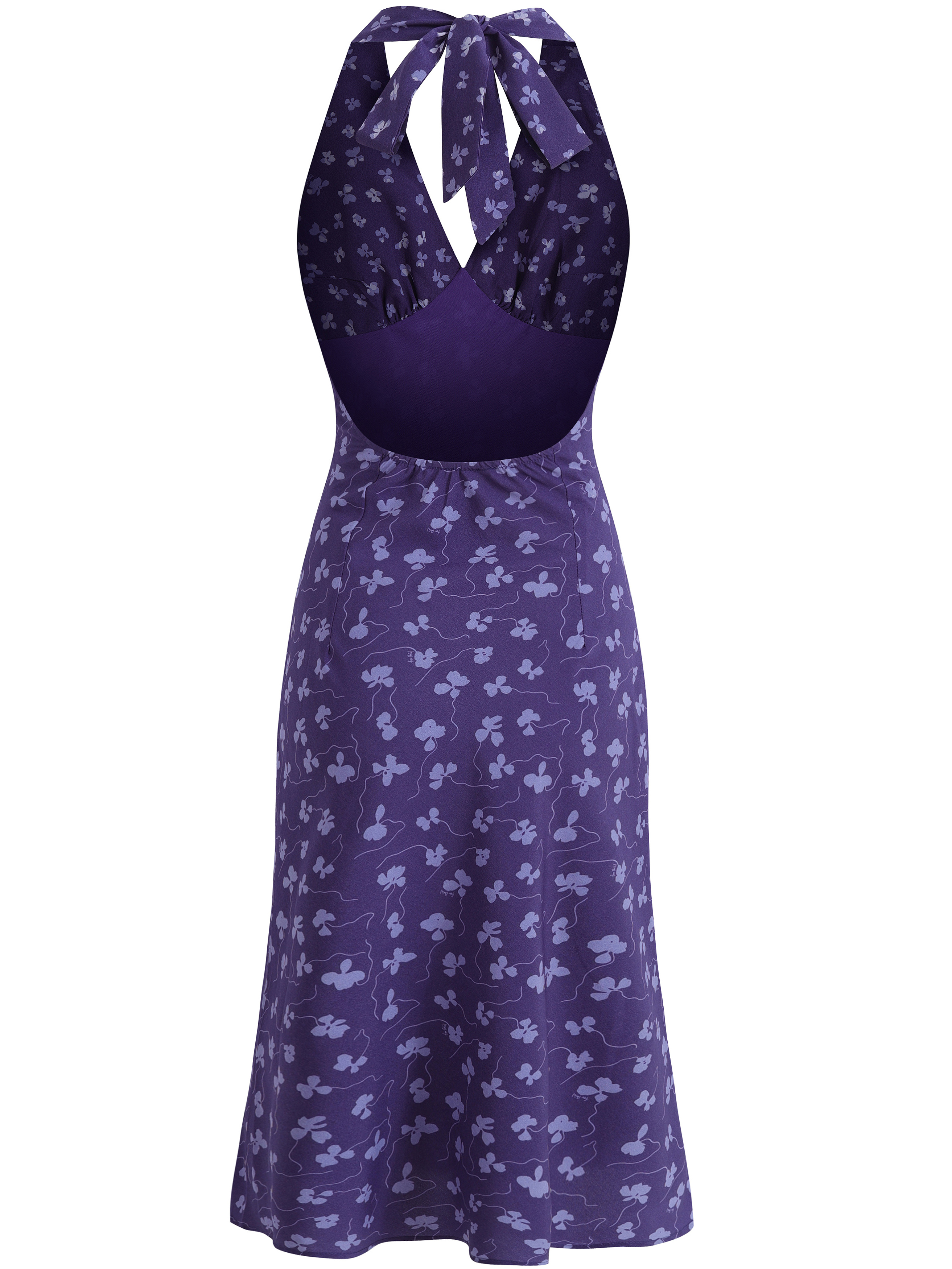 French Vintage Backless Floral Halter V-Neck Dress for Summer 2025 - Chic Vacation Style