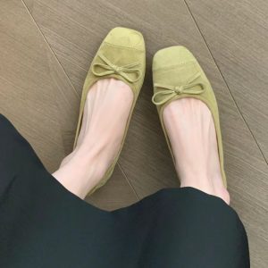 Genuine Cowhide Leather Evening Ballet Flats for Women - French Style Shallow Mouth Loafers, Vintage-Inspired Comfort Shoes