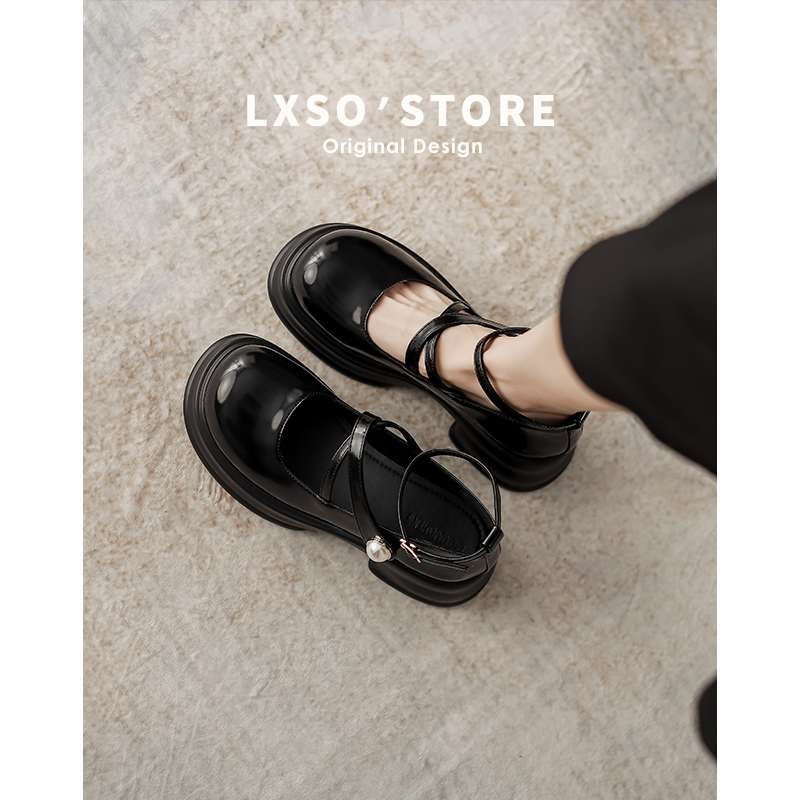 Genuine Leather Chunky High Heel Platform Mary Jane Shoes for Women - 2024 Autumn French Style JK Flats