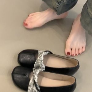 Genuine Leather Cowhide French Silver Flat Mary Jane Ballet Shoes for Women - Versatile Hidden Height Increase Shallow Mouth Design