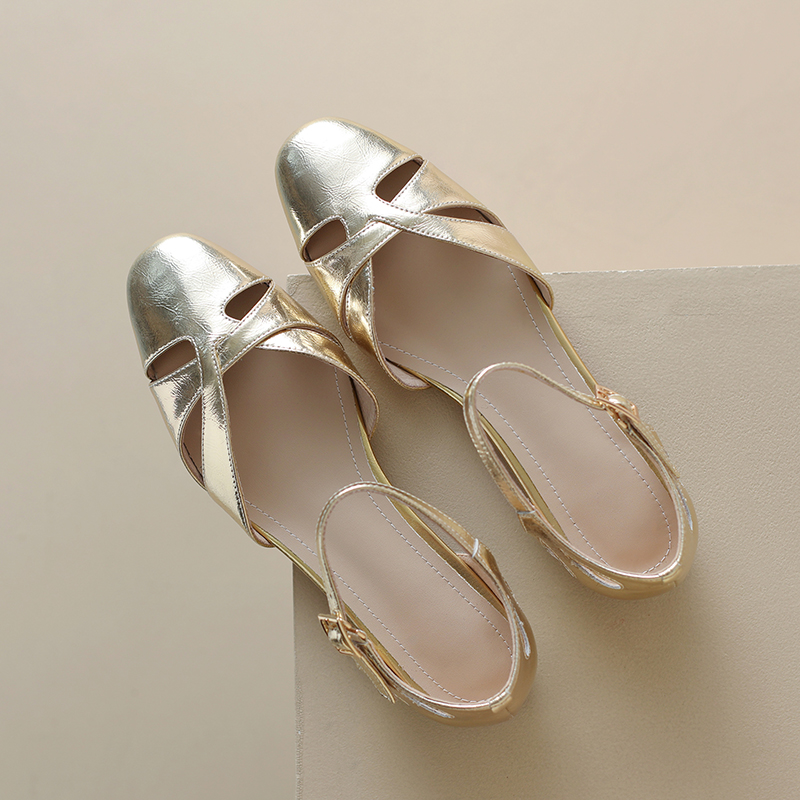 Genuine Leather French Artistic Flat-Toed Roman Sandals for Women - Hollow Design Summer Footwear