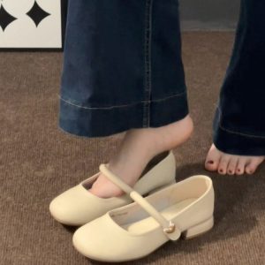 Genuine Leather French Retro Mary Jane Shoes for Women - Soft Lambskin Commuting Flats with Chunky Heels, Stylish Evening Footwear