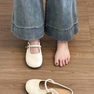 Genuine Leather French Retro Sheepskin Half-Mule Shoes for Women - Thick-Soled Slip-On Comfort Footwear