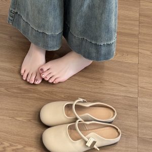 Genuine Leather French Retro Sheepskin Half-Mule Shoes for Women - Thick-Soled Slip-On Comfort Footwear