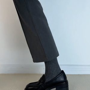 Genuine Leather High-Heeled Slip-On Loafers for Women - Retro Chunky Heel Sheepskin Commuting Flats in British Style