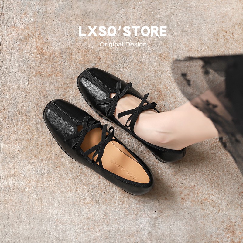 Genuine Leather Loafers for Women - Spring Mary Jane Shoes with Bow, Retro Shallow Mouth Small Leather Flats