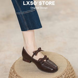 Genuine Leather Loafers for Women - Spring Mary Jane Shoes with Bow, Retro Shallow Mouth Small Leather Flats