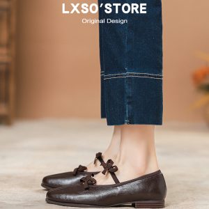 Genuine Leather Loafers for Women - Spring Mary Jane Shoes with Bow, Retro Shallow Mouth Small Leather Flats