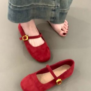Genuine Leather Retro Square-Toe Mary Jane Flats for Women - Sheepskin Evening Ballet Shoes, French Style, Vintage Charm