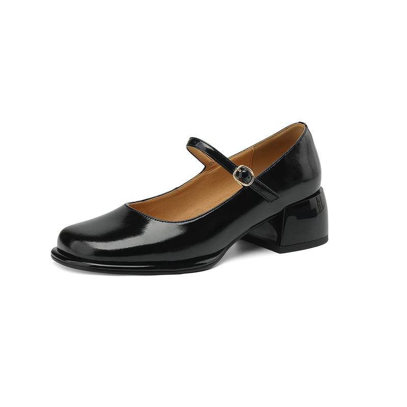 Genuine Leather Round Toe Mid Heel Chunky Mary Jane Shoes for Women - Silver One Strap Design, Spring 2025 Style