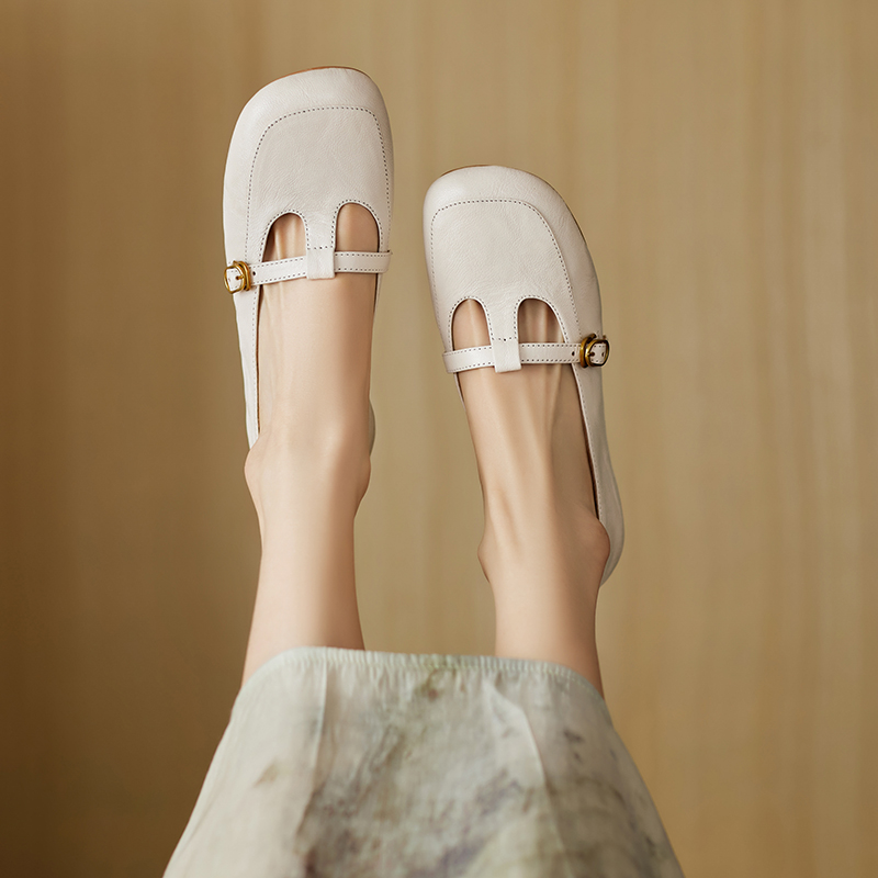 Genuine Leather Shallow Mouth Loafers for Women - Soft Bottom Flat Mary Jane Grandma Shoes in Italian Style