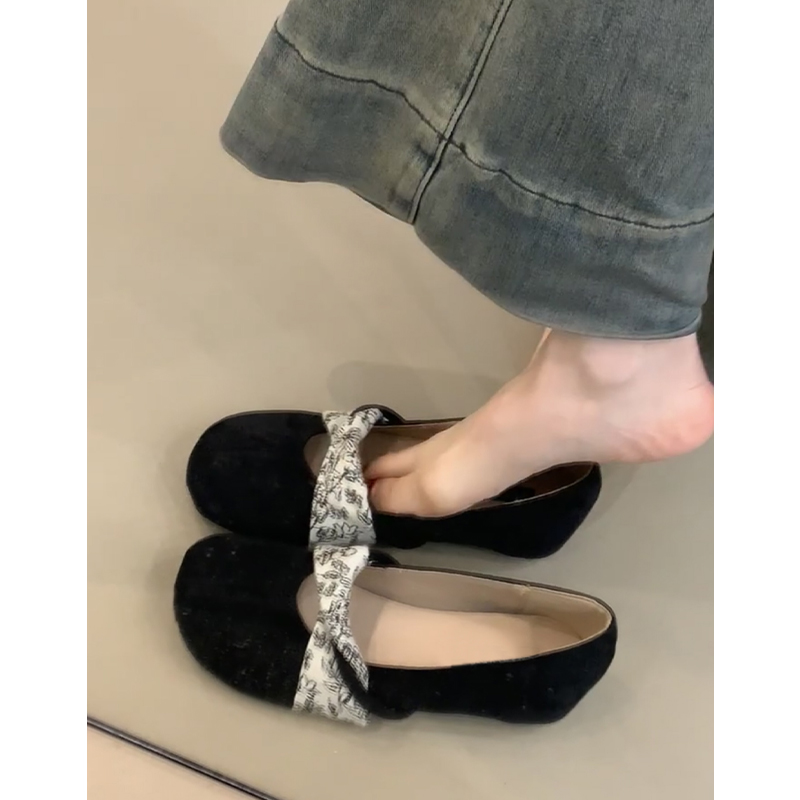 Genuine Leather Sheepskin Bow Shallow Mouth Ballet Flats - Women's French Retro Mary Jane Shoes for Evening Wear