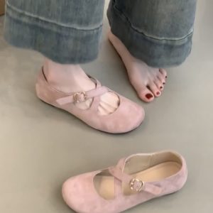 Genuine Leather Sheepskin Flat Cross-Strap Mary Jane Evening Shoes for Women - French Style Shallow Mouth Flats