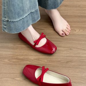 Genuine Leather Sheepskin French Bow Flat Ballet Shoes for Women - 2025 New Slip-On Mary Jane Style