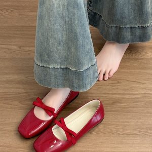 Genuine Leather Sheepskin French Bow Flat Ballet Shoes for Women - 2025 New Slip-On Mary Jane Style