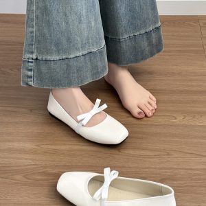 Genuine Leather Sheepskin French Bow Flat Ballet Shoes for Women - 2025 New Slip-On Mary Jane Style