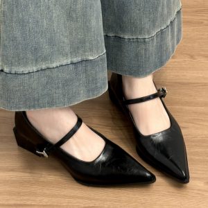 Genuine Leather Sheepskin Mary Jane Shoes for Women, Pointed Toe, One-Strap Design, Spring Autumn Fashion 2025