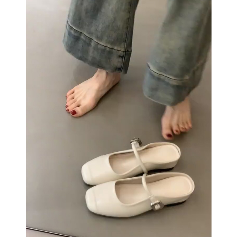 Genuine Leather Sheepskin Thick-Soled Silver Toe Mules for Women - 2025 New Style Half Slippers Mary Jane Casual Shoes