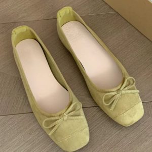 Genuine Leather Sheepskin White Retro Bow Flat Ballet Shoes for Women - Stylish Grandma Loafers, Perfect for Vintage and Y2K Fashion
