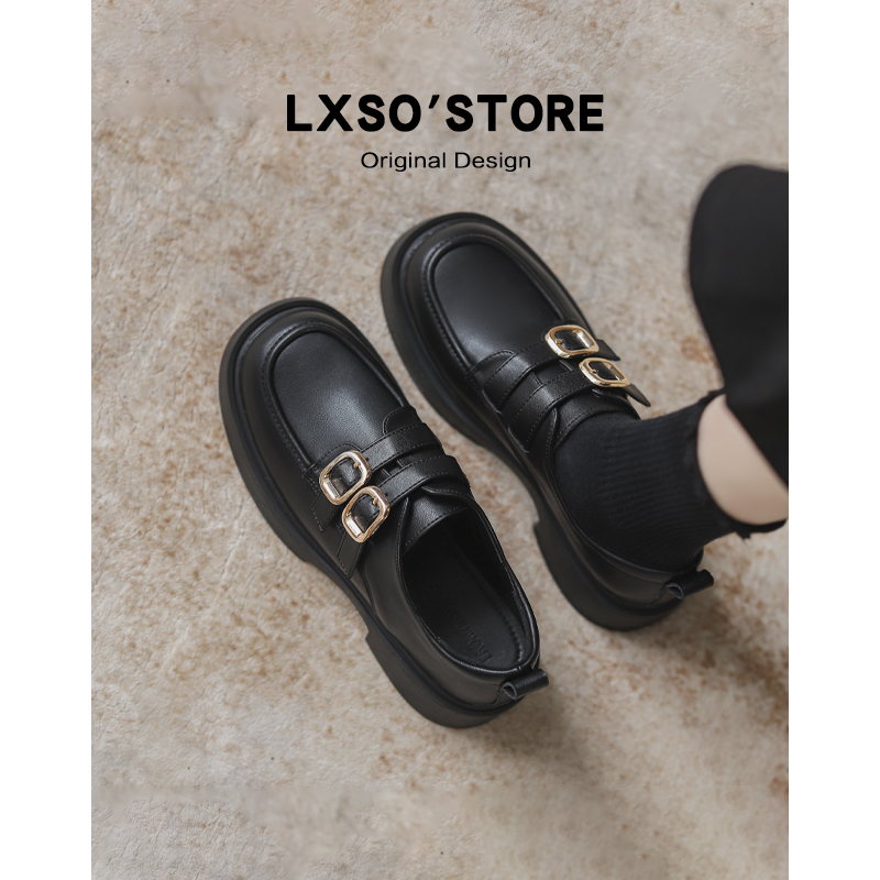 Genuine Leather Slip-On Loafers for Women, Thick-Soled British Style, Summer 2025 Fashion Footwear