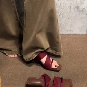 Genuine Leather Vintage French One-Strap Sandals for Women - Elegant High-Heeled Summer Outdoor Footwear 2025 Style